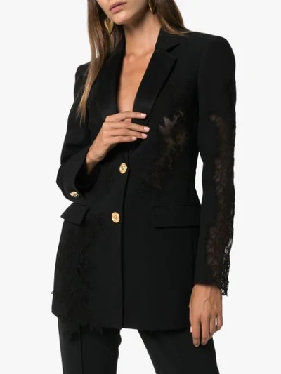 Shop Versace Sheer Lace Detail Blazer In Black