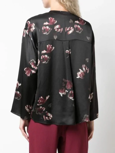 Shop Vince Floral Silk Blouse In Black