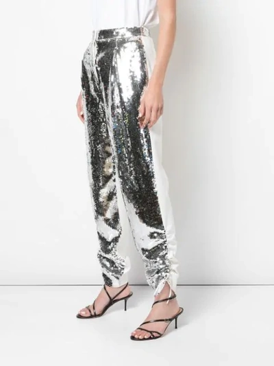 Shop Tibi Avril Sequinned Trousers In Silver
