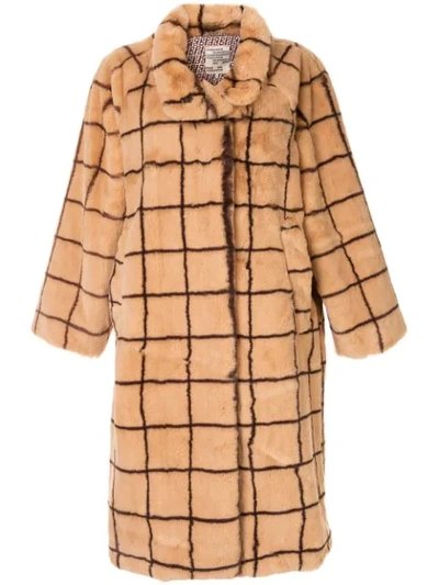 Shop Baum Und Pferdgarten Demetria Checked Faux Fur Coat In Brown