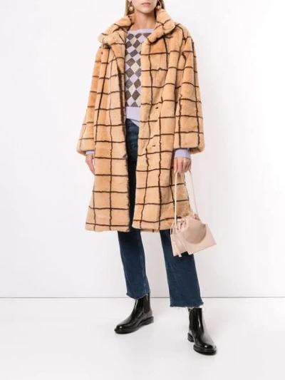 Shop Baum Und Pferdgarten Demetria Checked Faux Fur Coat In Brown