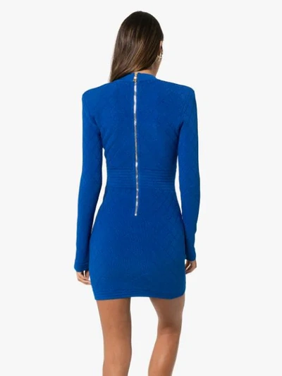 Shop Balmain Fitted V-neck Mini Dress In Blue
