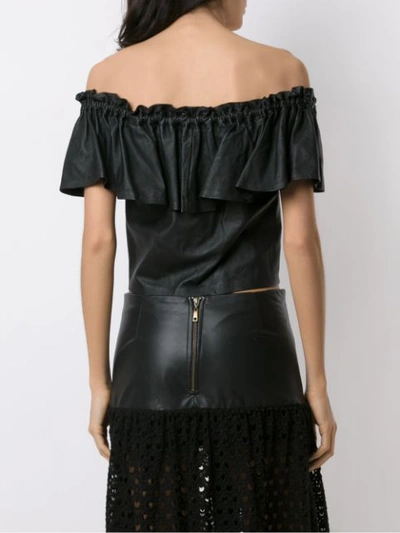 Shop Andrea Bogosian Off The Shoulder Leather Blouse In Black