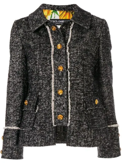 Shop Dolce & Gabbana Tweed Logo Button Jacket In Black