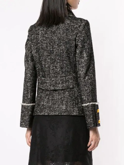 Shop Dolce & Gabbana Tweed Logo Button Jacket In Black