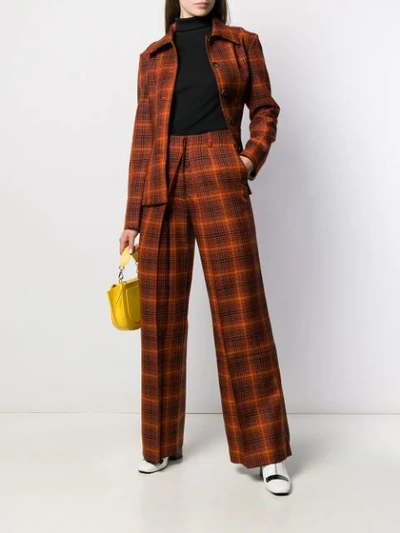Shop Aalto High Waisted Front Pleat Flares In Orange Check