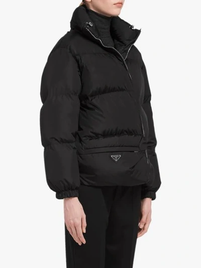 Shop Prada Triangle Logo Puffer Jacket - Black