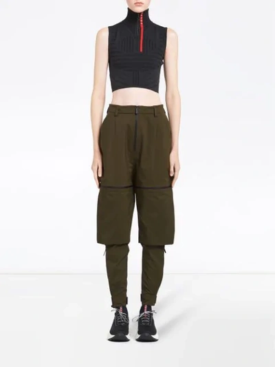 Shop Prada Zip Details Layered Trousers In Green
