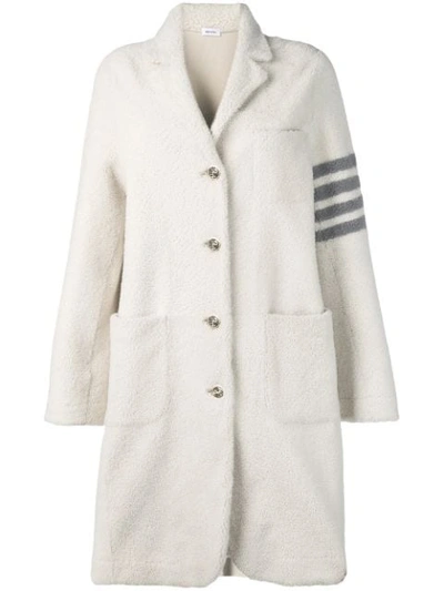 Shop Thom Browne 4-bar Stripe Single-breasted Overcoat In White