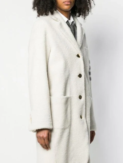 Shop Thom Browne 4-bar Stripe Single-breasted Overcoat In White
