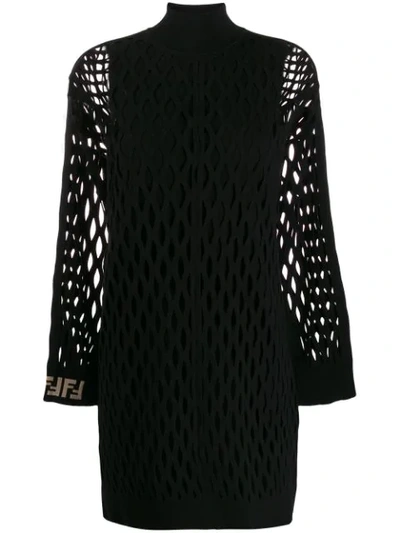 Shop Fendi Mesh Knit Dress In Black