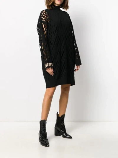 Shop Fendi Mesh Knit Dress In Black