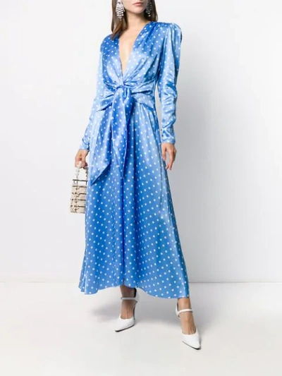 Shop Alessandra Rich Polka Dot Satin Dress In 1733 Light Blue