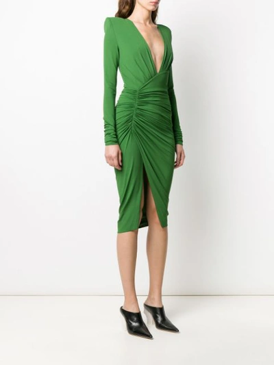 Shop Alexandre Vauthier Plunge Neck Ruched Dress In Moss
