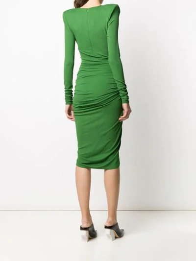Shop Alexandre Vauthier Plunge Neck Ruched Dress In Moss