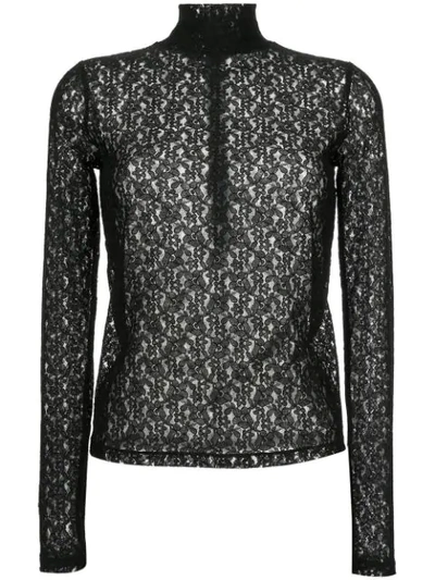 Shop Ck Calvin Klein Longsleeved Lace Top In Black