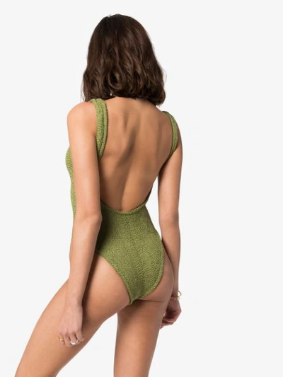 Shop Hunza G Classic Square Neck Swimsuit In Green