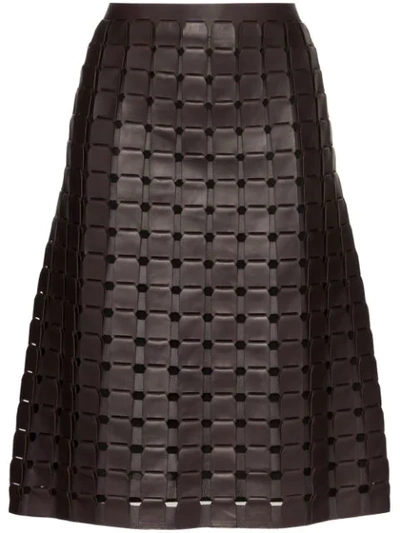 Shop Bottega Veneta Woven Leather Skirt In 5001
