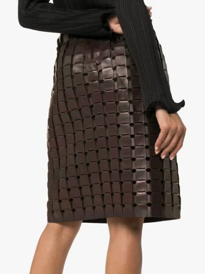 Shop Bottega Veneta Woven Leather Skirt In 5001