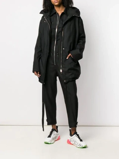 Shop Stella Mccartney Striped Parka Coat In Black