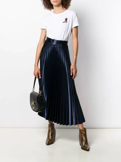Shop Sandro Metallic Pleated Skirt In Navy