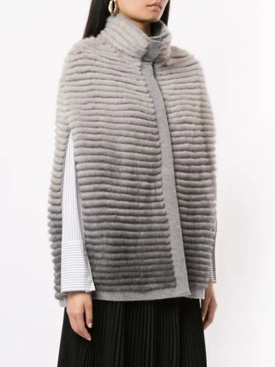 Shop Herno Ribbed Fur Cape In Grey