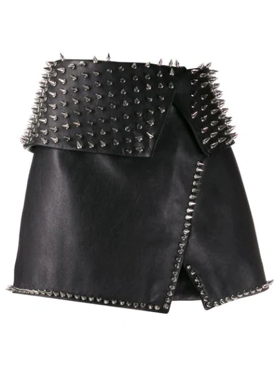 Shop Balmain Spiked Stud Detail Skirt In Eac Noir