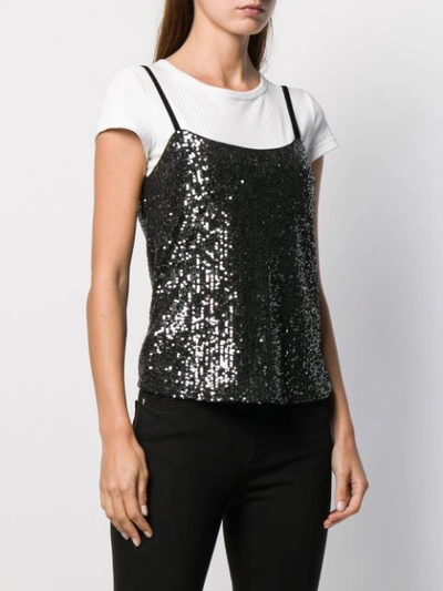 Shop Liu •jo Sequin Embroidered Vest Top In Silver