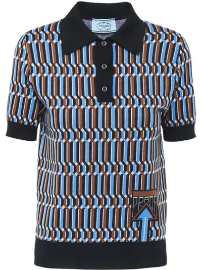 Shop Prada Jacquard Knit Polo Shirt - Black
