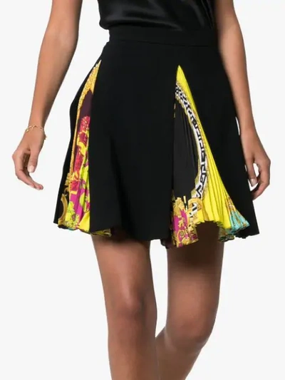 Shop Versace Baroque Print Pleated Skirt - Black