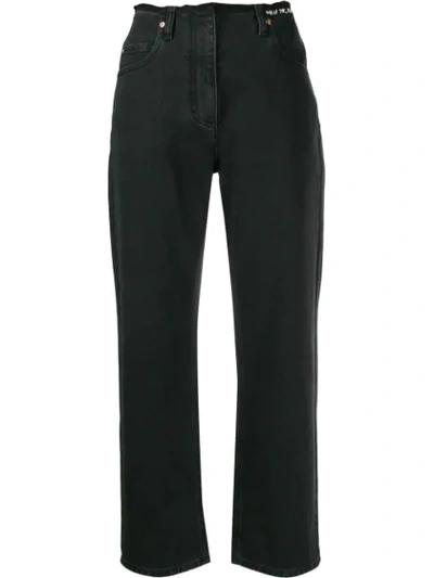 Shop Valentino Embroidered Quote Raw Hem Jeans In Black