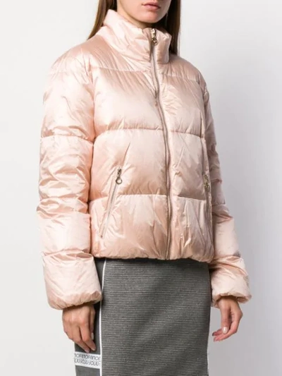 Shop Liu •jo Padded Rear Logo Jacket In Pink