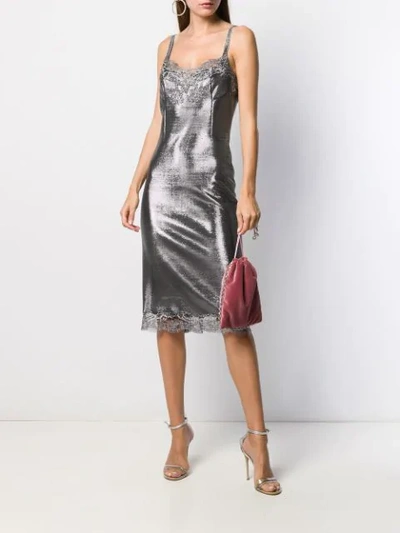 Shop Ermanno Scervino Lace Detail Mid-length Dress In Metallic