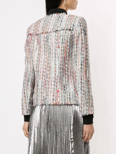 Shop Elie Tahari Brooke Frayed Tweed Jacket In Multicolour