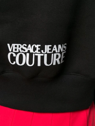 Shop Versace Jeans Couture Cropped Logo Print Hoodie In 899  Black 