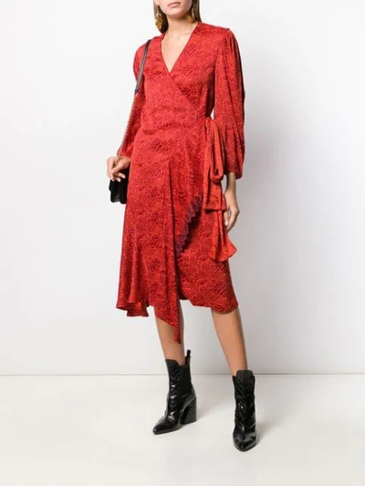 Shop Chloé Floral Print Wrap Dress In Red