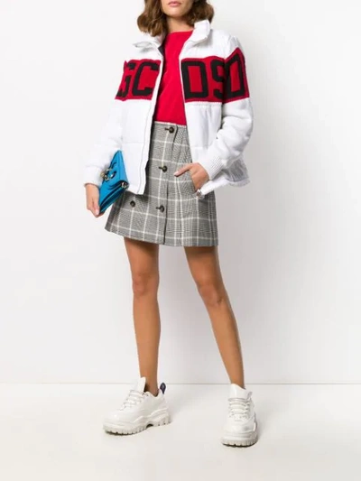 Shop Gcds Knitted Logo Puffer Jacket In White