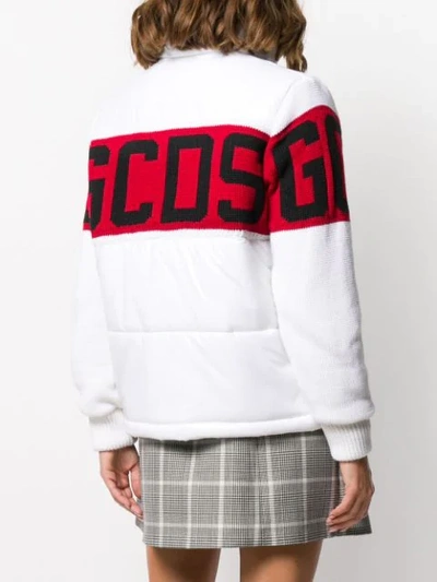 Shop Gcds Knitted Logo Puffer Jacket In White
