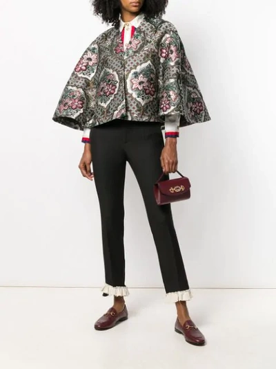 Shop Gucci Geometric Floral Jacquard Cape In Green