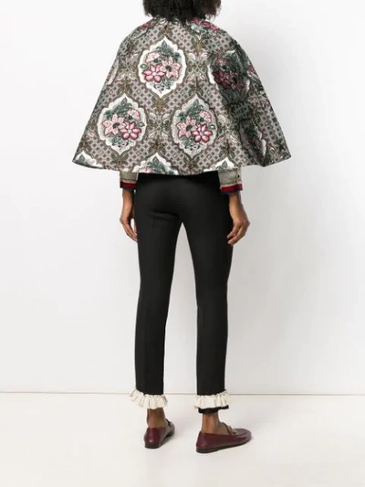 Shop Gucci Geometric Floral Jacquard Cape In Green