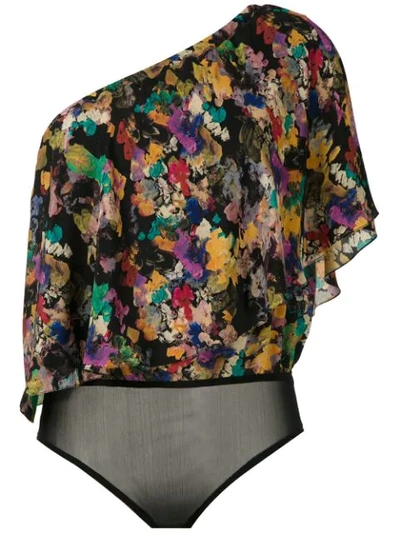 Shop Andrea Marques One Shoulder Printed Bodysuit In Multicolour