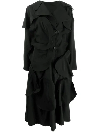 Shop Yohji Yamamoto Asymmetric Textured Coat In Black