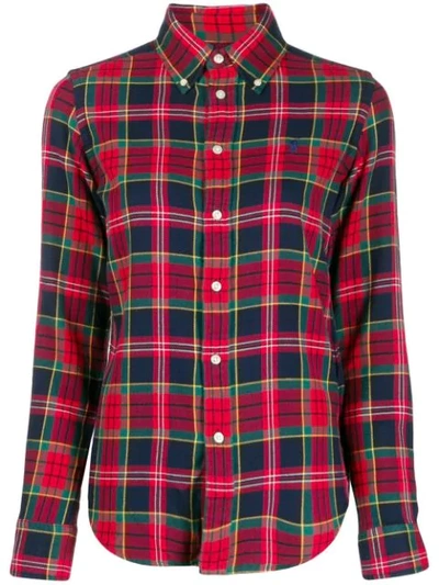 Shop Polo Ralph Lauren Plaid Logo Embroidered Shirt In Red