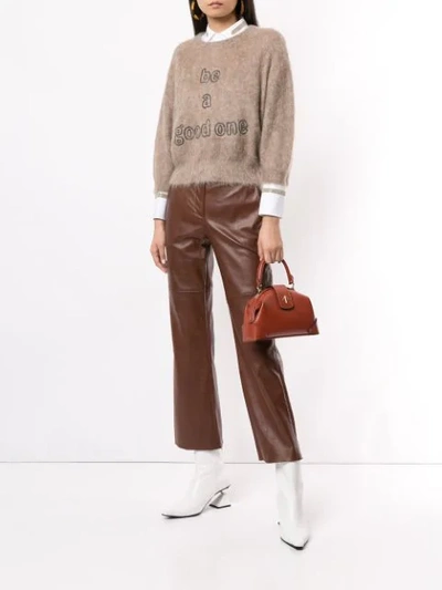 Shop Brunello Cucinelli Cropped Leather Flared Trousers In Brown