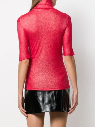 Shop Majestic Roll Neck Glitter Top In 745 Metal Red