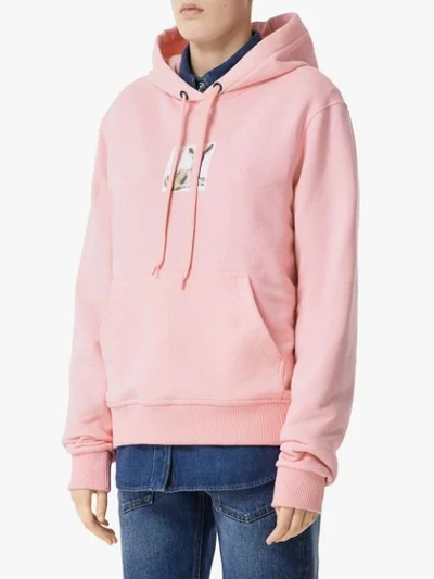 Shop Burberry Deer Print Hoodie In Pink