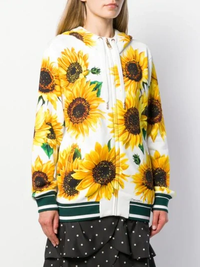 Shop Dolce & Gabbana Sunflower-print Zipped Hoodie In White