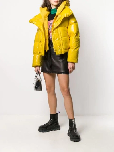 Shop Dsquared2 Front Slogan Detail Padded Jacket In Yellow