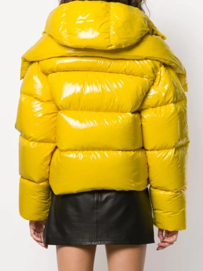Shop Dsquared2 Front Slogan Detail Padded Jacket In Yellow