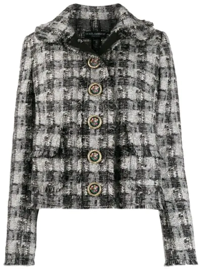Shop Dolce & Gabbana Checked Tweed Jacket In Black